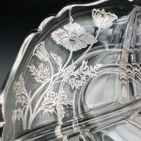 Vtg Silver City Glass Co Sterling on Crystal Divided Bowl Dish 6” Flanders Field - Picture 6 of 6
